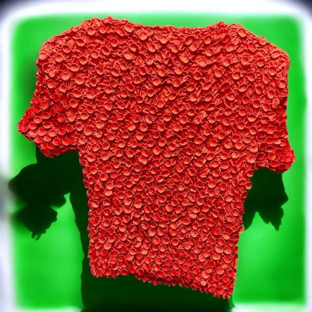Vibrant red /  Orange Textured Women's Top MEDIUM STRETCHY - Picture 2 of 4